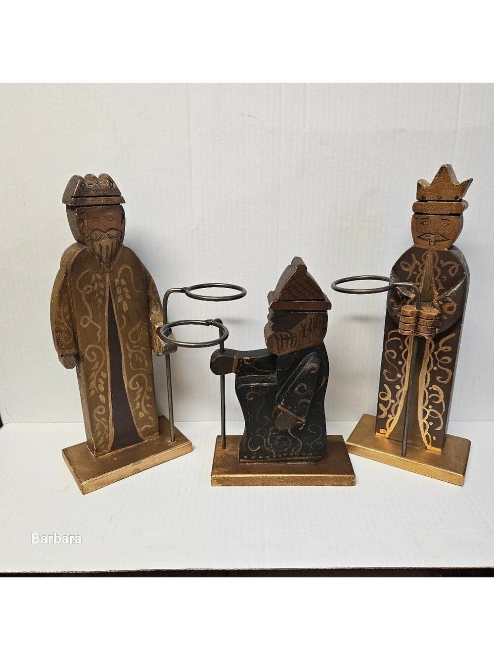 Vintage Mexican Handmade Wooden 3  Three Wise Men Tealight Holders